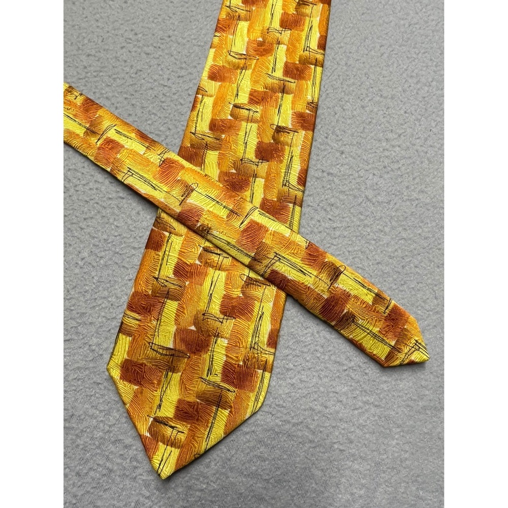 J. Garcia Silk Tie Blue Mountain Collection 38 Yellow Orange Abstract Geometric
